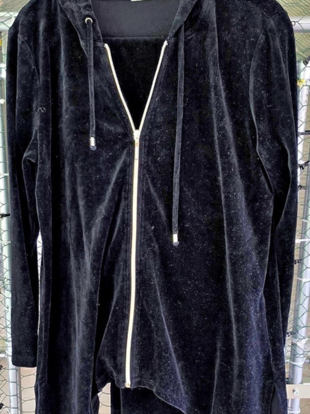 Zenergy by Chicos Velour Hooded Zip Front Jacket and Pants in Black Size 2X